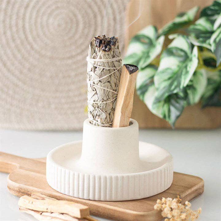Räucherschale aus gerippter Keramik · Creme
