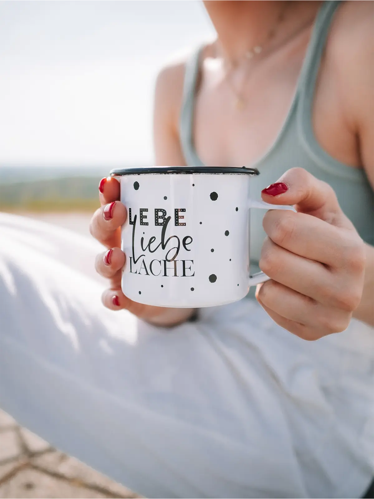 Lebe Liebe Lache · Emaille Tasse-Tschüss-HYGGEBI-€12,90