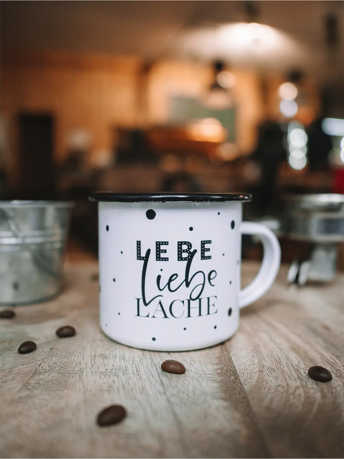 Lebe Liebe Lache · Emaille Tasse-Tschüss-HYGGEBI-€12,90