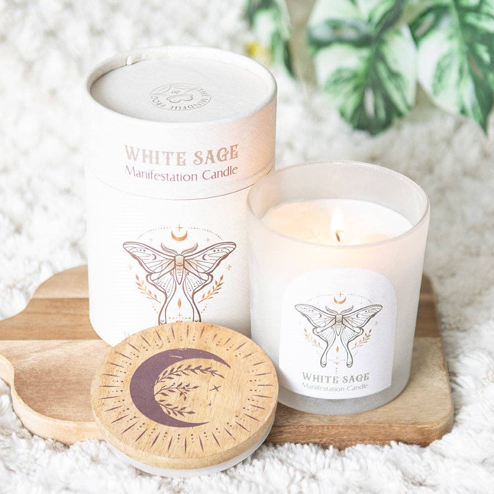 Luna Moth Manifestationskerze · mit klaren Quarzkristallen