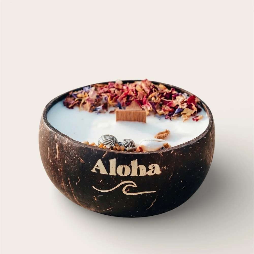 Kokoskerze Aloha · Goldgravur Edition