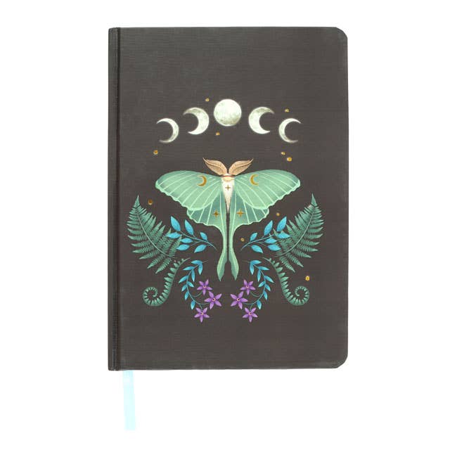 Mystisches Notizbuch „Luna Moth“ · A5 mit Farbband & Goldrändern