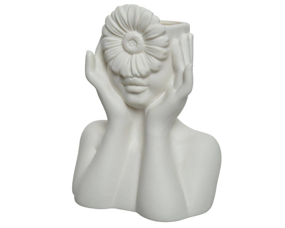 Vase Keramik · Frau mit Blume