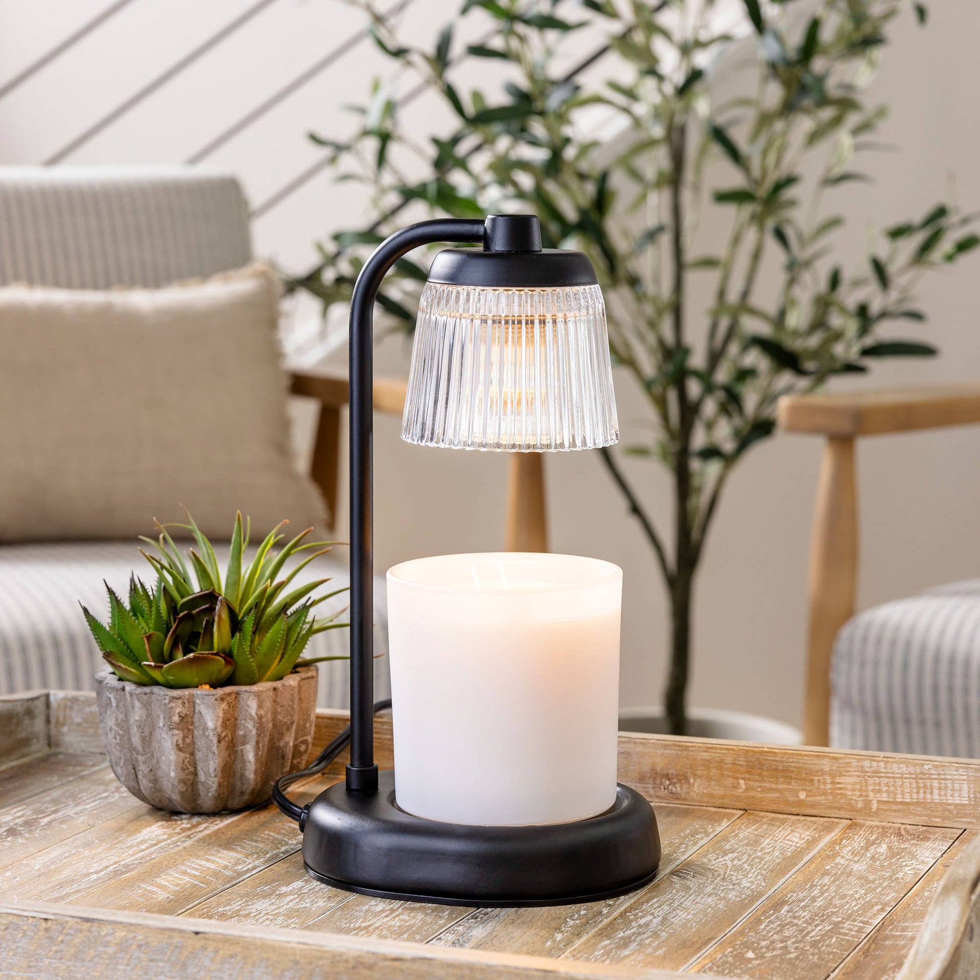CANDLE WARMERS® FLUTED GLAS Lampe für Duftkerzen black