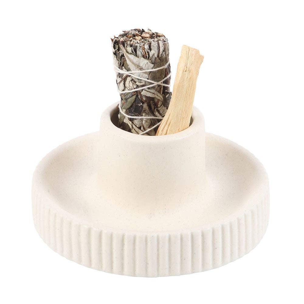 Räucherschale aus gerippter Keramik · Creme