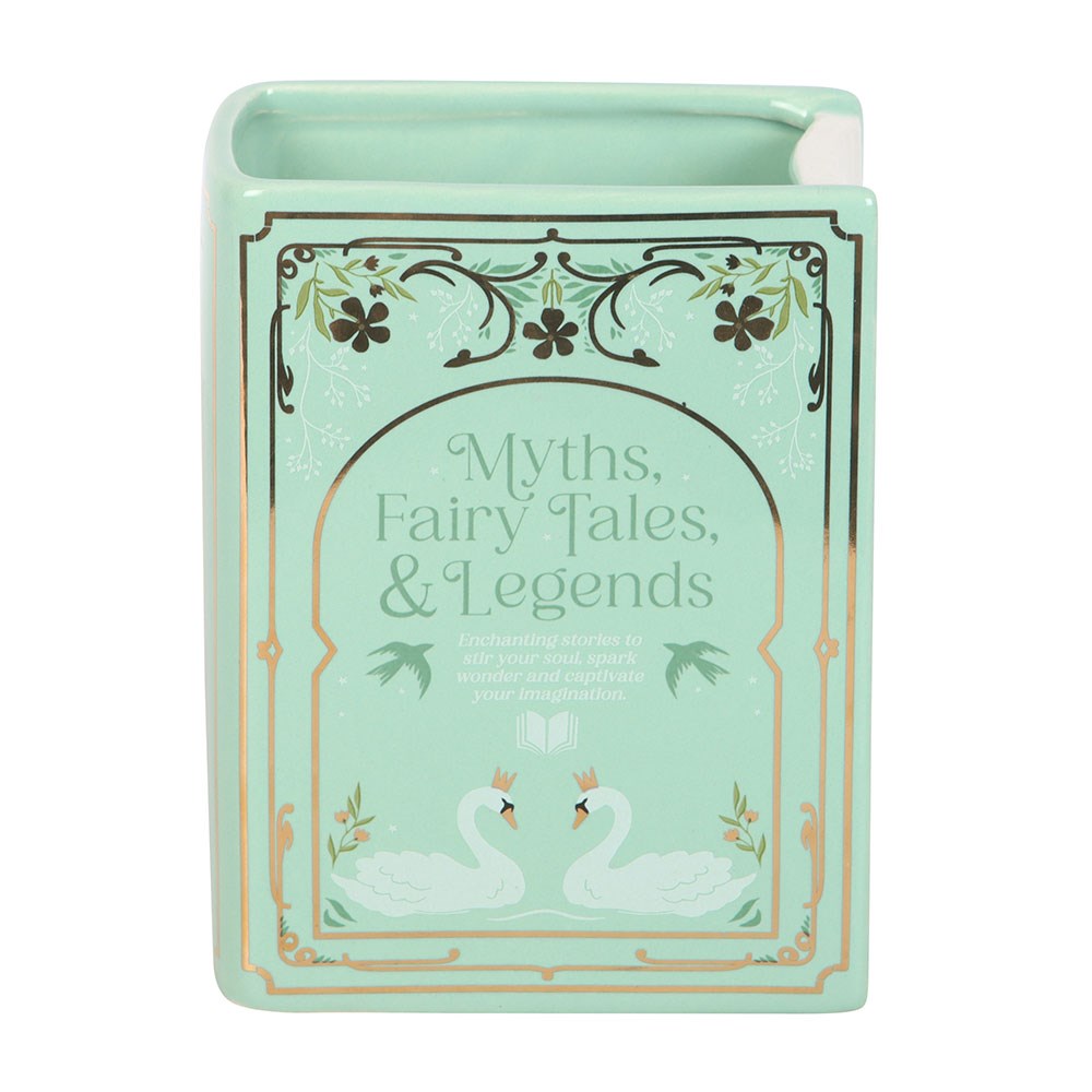 Vase im Buchdesign „Myths, Fairy Tales & Legends“ · Mintgrüne Keramik mit Goldprint