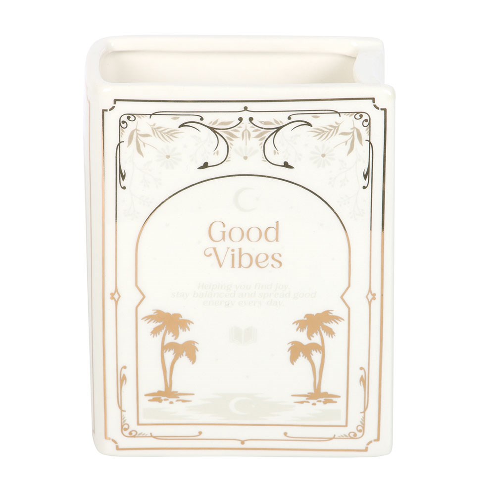 Vase im Buchdesign „Good Vibes“ · Keramik, Weiß, Goldprint