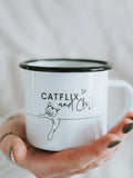 Catflix and chill · Emaille Tasse