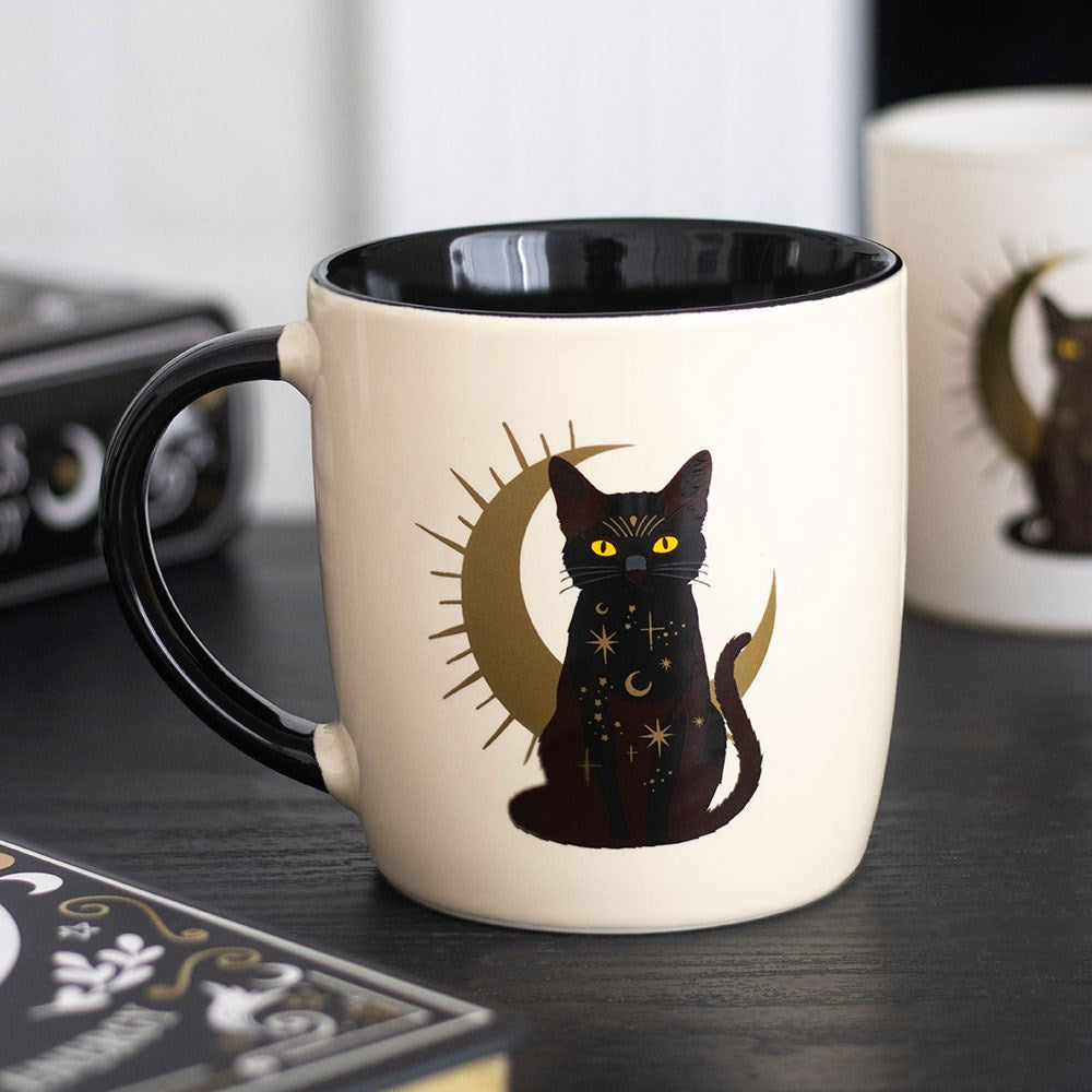 Tasse „Sitzende schwarze Katze & Halbmond“ · Black Cat Magick