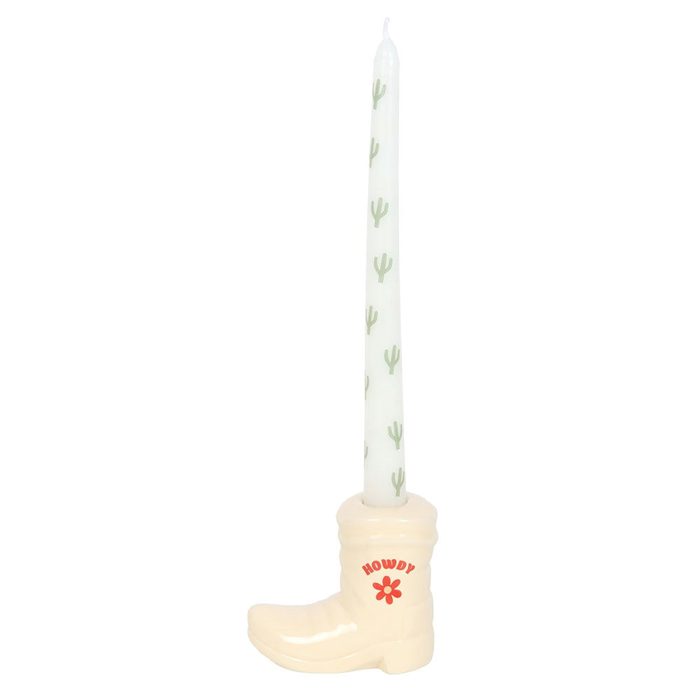 White Cowboy Boot · Kerzenhalter mit Stabkerze