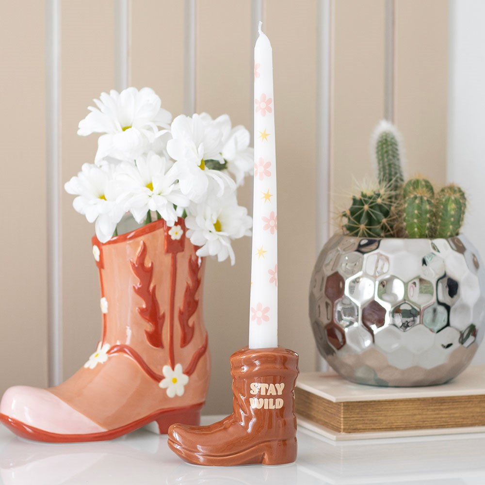 Brown Cowboy Boot · Kerzenhalter mit Stabkerze