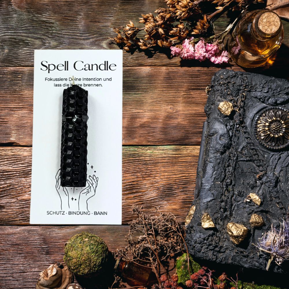 Schwarze Mini Spell Candle · Schutz, Bindung & Bann