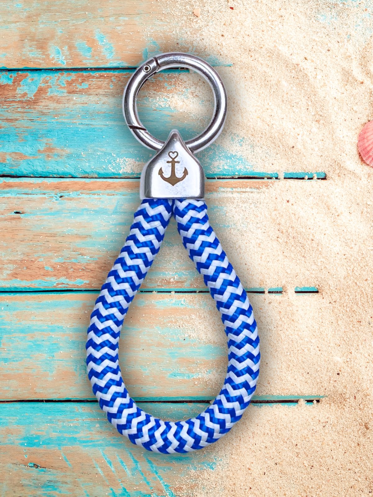 Schlüsselanhänger "Anker" aus Segeltau - blau weiß--HYGGEBI-€12,90