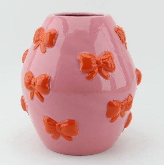 Keramikvase „Schleifenzauber“ · Rosa/Orange